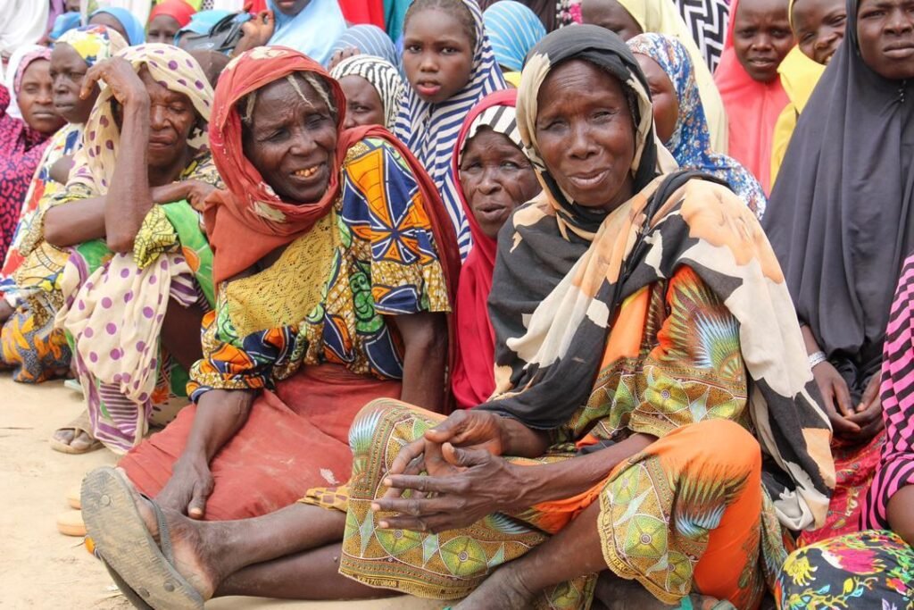 Displaced women in Maiduguri waiting for livelihood support at the Dalori IDPs Camp, Borno state.