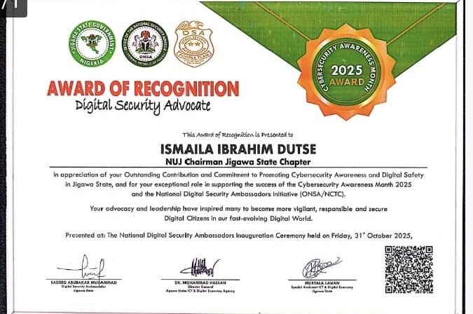 Jigawa Government Honours NUJ Chairman As Advocate Of Cybersecurity Awareness 1 f9b41685 ed72 46ff a1bf 0f97577d27cf