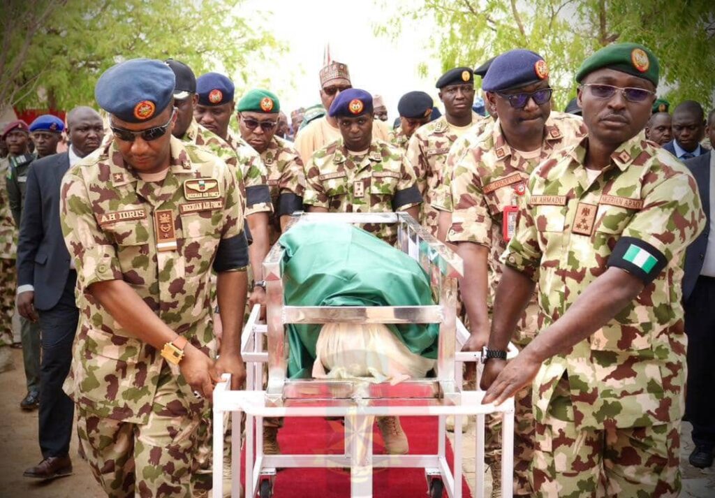 Zulum, Defence Chiefs Attend Burial Of General, Soldiers Killed In Boko Haram War Braimoh Buried 1