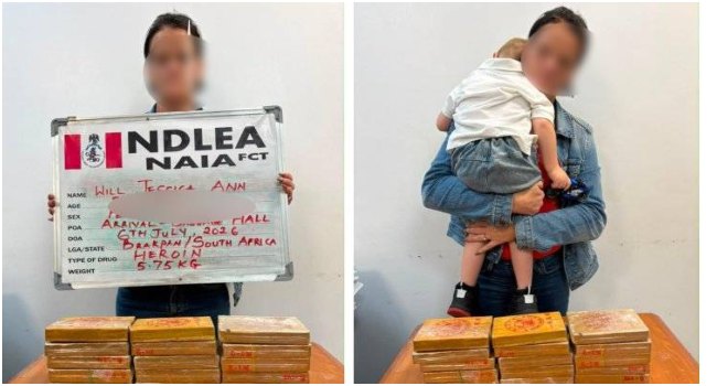 NDLEA Arrests South African At Abuja Airport With 5.75kg Heroin Hidden In Luggage South African cocaine