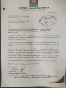 ADC Youth Forum Backs Dankano To Replace Ex-National Youth Leader Rufa’i 1 ADC Youth Letter
