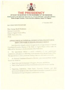 ‘Made-In-Nigeria Office Is Legitimate’, Nwabueze Denies 'New Fake Agency' Allegation, Releases Appointment Letter, SGF Approval 1 AP LEtter 5